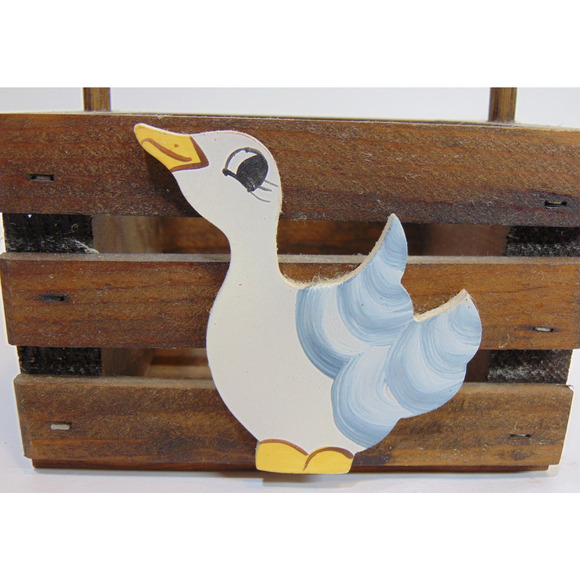 Baskets Wood Slat Duck Heart Hand Basket Round Handle Decorative Vintage - Picture 2 of 7